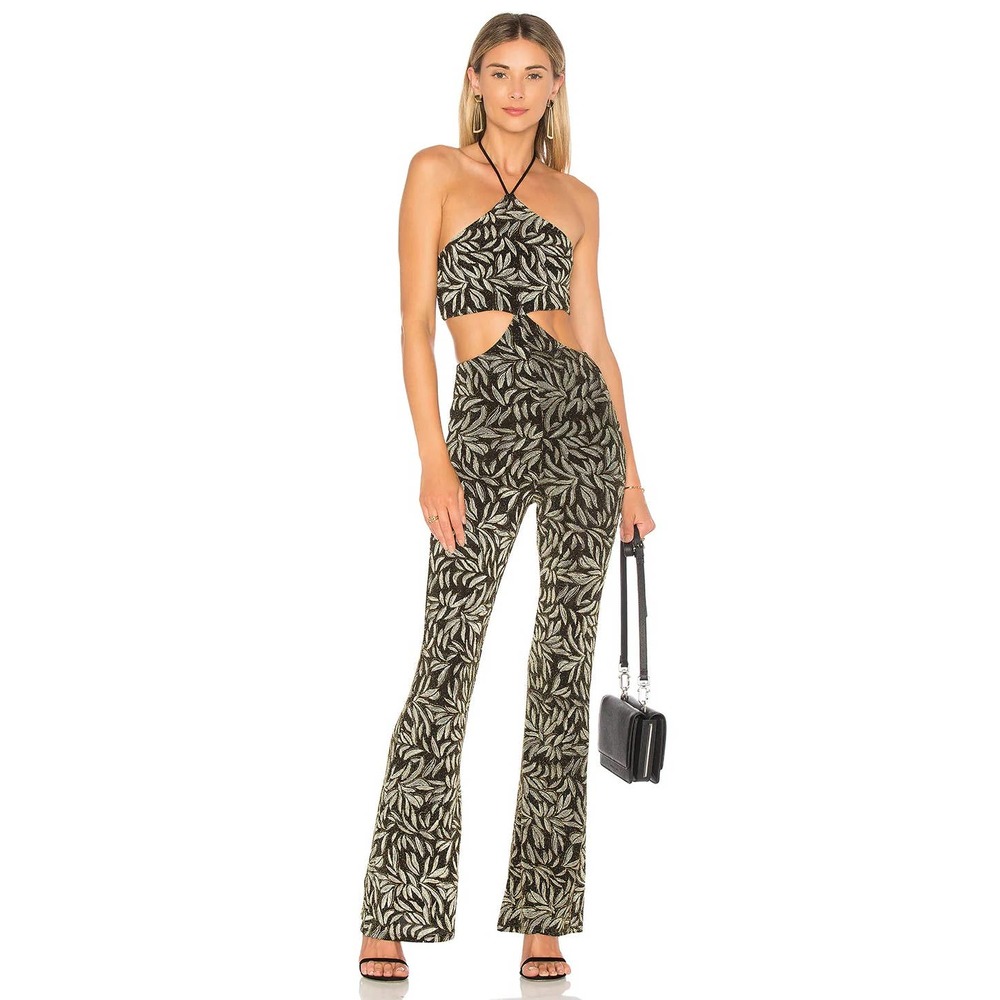 House of Harlow 1960 x REVOLVE Jagar Jumpsuit Black Gold Flare Cut Out size XS